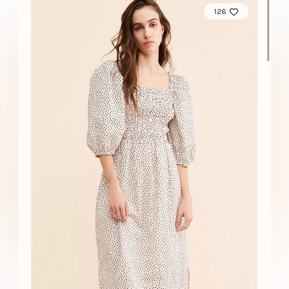 100% Cotton Just Female Avi Free People White with Black Polka Dots Midi Dress